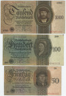 Germany - Weimar Republic 50 - 100 - 1000 Reichsmark 1924
P# 177 - 179, XF