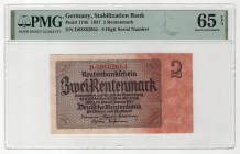 Germany - Third Reich 2 Rentenmark 1937 PMG 65 Gem Uncirculated EPQ
P# 174b, # D03862664