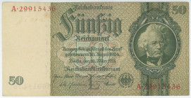 Germany - Third Reich 50 Reichsmark 1933
P# 182a, N# 203641; # A 29915436; Reichsbanknote; XF+