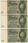 Germany - Third Reich 3 x 50 Reichsmark 1933 Close Numbers
P# 182a, N# 203641; XF