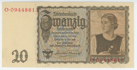 Germany - Third Reich 20 Reichsmark 1939
P# 185, N# 202009; # O 09448613; UNC