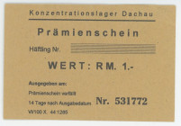 Germany - Third Reich Dachau Concentration Camp Check 1 Reichsmark (ND) Blanc
# VI/100 X 44 1285; UNC