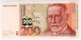 Germany - FRG 200 Deutsche Mark 1996
P# 47, N# 208829; # AK0131250D9; UNC-