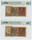 Germany - DDR 2 x 5 Deutsche Mark 1948 Consecutive Numbers PMG 64 Choice UNC
P# 3, N# 209082; # Y11225263 - Y11225264