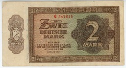 Germany - DDR 2 Deutsche Mark 1948
P# 10, N# 207657; # Q 547615; UNC