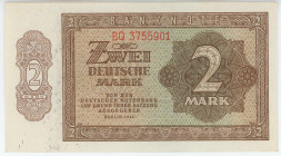 Germany - DDR 2 Deutsche Mark 1948
P# 10, N# 207657; # BQ 3755901; UNC