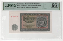 Germany - DDR 5 Deutsche Mark 1955 PMG 66 Gem Uncirculated EPQ
P# 17, # IC348836