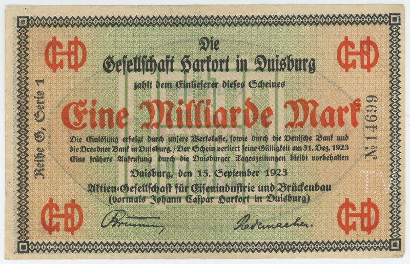 Germany - Weimar Republic Duisburg 1923
# 14699; Perforated with T.V.; XF