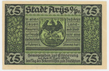 Germany - Weimar Republic Ost Prussia Stadt Arys 75 Pfennig 1921 Notgeld
Grabowski B1# 47.1; 51897; Territory of Poland city Orzysz; XF