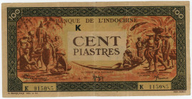 French Indochina 100 Piastres 1942 - 1945 (ND)
P# 66, N# 242023; # K 015085; XF