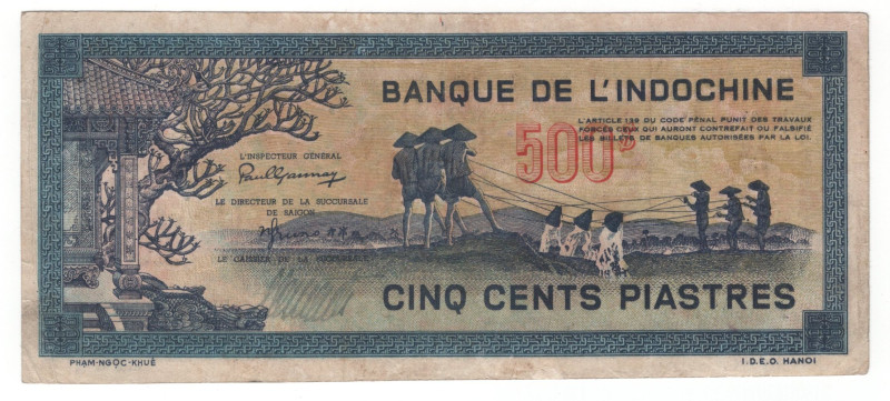 French Indochina 500 Piastres 1944 - 1945 (ND)
P# 68, N# 292308; # T 108495; VF...