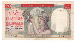 French Indochina 20 Piastres 1949 (ND)
P# 81a, N# 219328; # C.932 019; XF