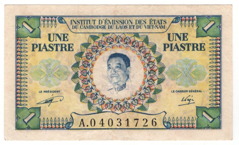 French Indochina 1 Piastre = 1 Kip 1953 (ND)
P# 99, N# 239844; # A.04031726; XF...