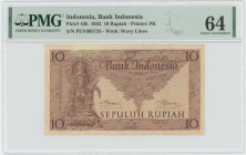 Indonesia 10 Rupiah 1952 PMG 64 Choice UNC
P# 43b, N# 283815; # PEV005733