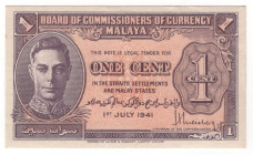 Malaya 1 Cent 1941 (1945)
P# 6, N# 214595; UNC