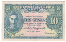 Malaya 10 Cents 1941 (1945)
P# 8, N# 208691; UNC