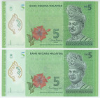 Malaysia 2 x 5 Ringgit 2012 - 2021 (ND)
P# 52a, c, N# 203263; Polymer; UNC