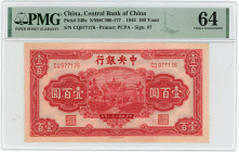 China Central Bank of China 100 Yuan 1942 (31) PMG 64 Choice UNC
P# 249c, # CQ977176