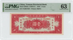 China Yunnan Provincial Bank 1 Yuan 1949 (38) PMG 63 Choice UNC
P# S3024a, # YG 00477687