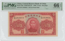 China Central Reserve Bank of China 5 Dollars 1940 (29) PMG 66 EPQ
P# J10e, N# 214392; # D/N 181883A
