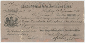 Hong Kong Chartered Bank of India, Australia and China Bill of Exchange for £10 1910
# 57/1173; VF