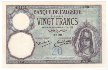 Algeria 20 Francs 1927
P# 78b, N# 209057; # F.2465 283; UNC