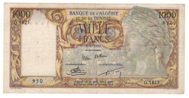 Algeria 1000 Francs 1956
P# 107b, N# 243078; # G.1825 950; VF-XF with pinholes