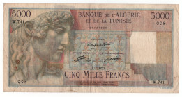 Algeria 5000 Francs 1951
P# 109a, N# 242513; # W.741 008; VF- with tears