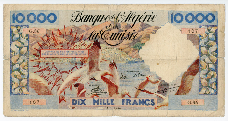 Algeria 10000 Francs 1956
P# 110, # G.86 107; F