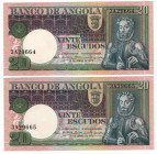 Angola 2 x 20 Escudos 1973 Consecutive Numbers
P# 104a, N# 240481; # 3A29664/5; UNC