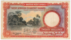 British West Africa 20 Shillings 1953
P# 10a, N# 259634; # A/F 690950; VF