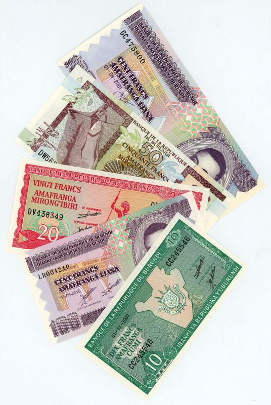 Burundi 10 - 20 - 50 - 100 Francs 2001 - 2010
P# 27, 33, 36, 37, 44, UNC