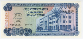 Burundi 500 Francs 1988
P# 30c, N# 254480; # M915515; UNC