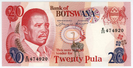 Botswana 20 Pula 1992 (ND)
P# 13, N# 257678; # E25 474920; UNC