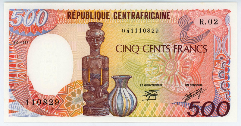 Central African Republic 500 Francs 1987
P# 14c, N# 213189; # R.02 041110829; U...
