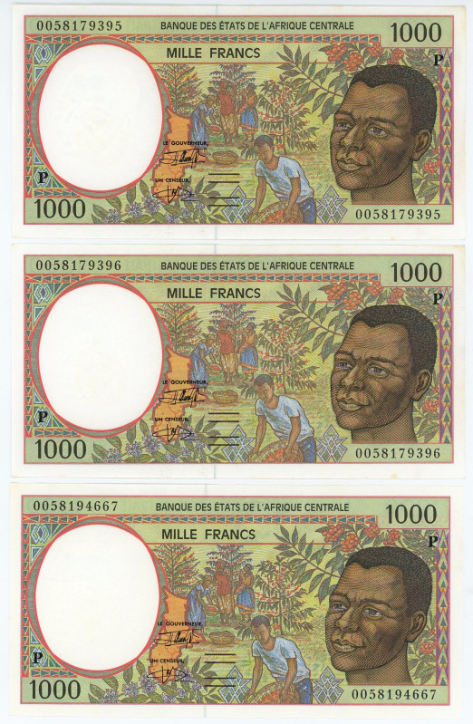 Central African States Chad 3 x 1000 Francs 2000 P Close Numbers
P# 602Pg, N# 2...