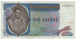 Congo Democratic Republic 10 Zaires 1971
P# 15a, N# 229303; # A1434412A; VF+