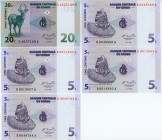 Congo Democratic Republic Lot of 5 Banknotes 1997
P# 81, 83, UNC