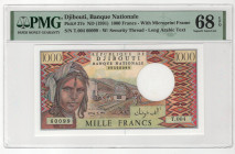 Djibouti 1000 Francs 1991 (ND) PMG 68 Superb Gem Unc EPQ
P# 37e, # T.004 60099