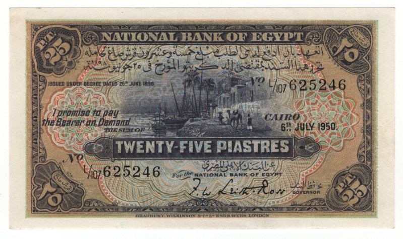 Egypt 25 Piastres 1950
P# 10e, N# 212133; # L/107 625246; UNC-