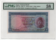 Egypt 1 Pound 1950 PMG 58 Choice About UNC
P# 24a, N# 211760; # GH/3 723519; Printer: BWC; AUNC
