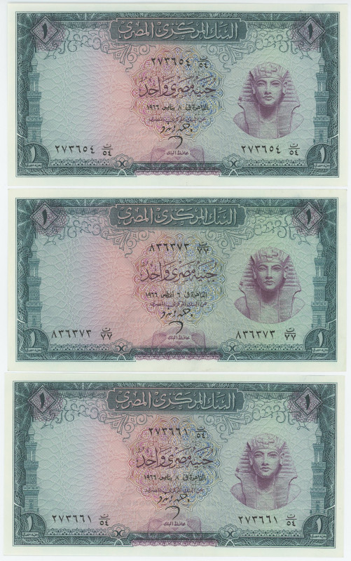 Egypt 3 x 1 Pound 1966
P# 37b, N# 208026; AUNC-UNC