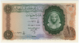 Egypt 10 Pounds 1965
P# 41b, N# 208625; # 000922 J/250; UNC