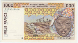 West African States Senegal 1000 Francs 1992 (ND) K
P# 711Kb, N# 207638; # K 9239048906; Signature 23; UNC