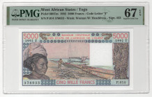 West African States Togo 5000 Francs 1992 T PMG 67 Superb Gem Unc EPQ
P# 808Tm, # P.014 576033