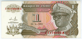 Zaire 1 Nouveau Likuta 1993
P# 47a, N# 205474; # J1178600A; UNC-