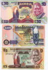 Zambia 5 - 50 - 100 Kwacha 1980 - 2003
P# 25, 28, 38, # 45/C 056913 # CC/03 8563369 # F/51 166110 ; UNC