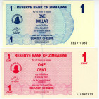 Zimbabwe 1 Cent & 1 Dollar 2007
P# 33, 37, UNC