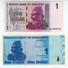Zimbabwe 2 x 1 Dollar 2007 - 2009
P# 65, 92, UNC