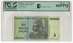 Zimbabwe 10 Trillion Dollars 2008 PCGS 66PPQ
P# 88, N# 201954; # AA4741511